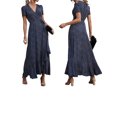 thumbnail image 4 of FOCUSNORM Robe Fendue à Manches Courtes pour Femmes Col en V Profond Ourlet à Volants une Pièce, 4 of 10