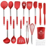 SAYTAY 13 Pieces Silicone Kitchen Utensils Set, Non-stick Heat Resistant Kitchen Gadgets (Red)
