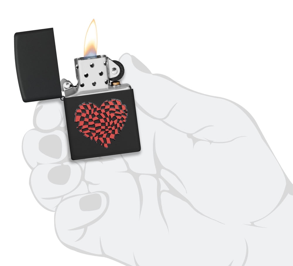 Zippo Heart Design Black Matte Pocket Lighter