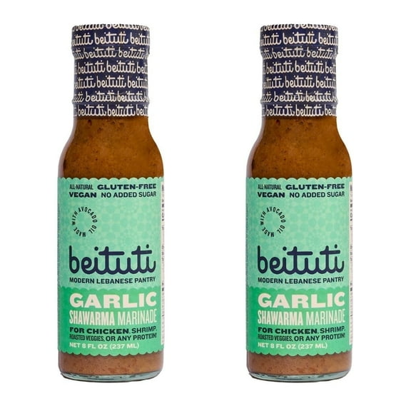 Beituti Garlic Shawarma Marinade - Tangy & Garlicky Flavor - Vegan - All Natural - 8 oz Bottle, 2 Pack