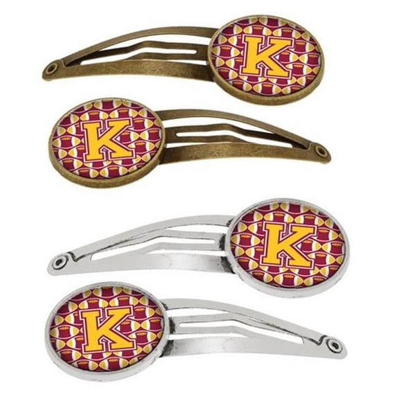 Carolines Treasures CJ1081-KHCS4 Letter K Football Maroon & Gold Barrettes Hair Clips, Set of 4