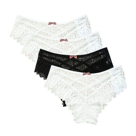 Womens Underwear High-Cuts Lace Thongs for Women  Seamless Ladies Thong Briefs Underwear Lace Panties Plus Size Underpant Lace Thongs for Women 4 Pack Womens Underwear Stretch White M