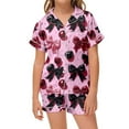 thumbnail image 2 of Ensemble de Pyjama pour Filles, Manches Courtes, Short avec Imprimé Nœud Cerise, Col Rond, Confortable pour la Maison, 2-13 Ans, 2 of 3