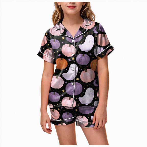 Girls Shorts Set Toddler Short Sleeve Print Shirts Tops Pants Outfits Button