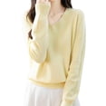thumbnail image 1 of BLVB Chandails Confortables pour Femmes Col en V Manches Longues Hauts Mode Léger Chandail Vêtements Tendance Tenues d'Automne, 1 of 6