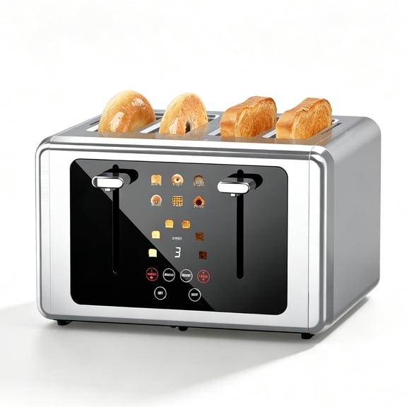 WHALLULTRA 4 Slice Touchscreen Toaster, Stainless Steel, 6 Bread Modes & 6 Shade Settings, Extra Wide Slots, Silver