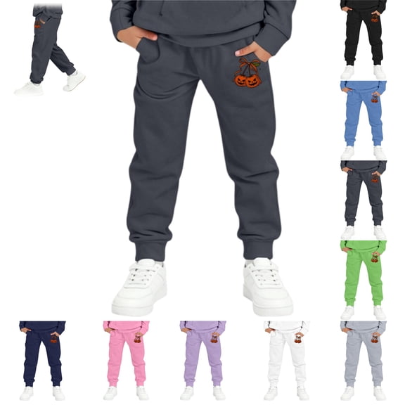 YOUYEDIAN Halloween Sweatpants for Boys Fashion Casual Sweatpants with Pockets Funny Halloween Graphic Pants Kids Comfy Trousers (Gray, 4-5 Years)
