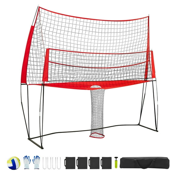 KFFKFF 2-in-1 Volleyball Training Net System with Adjustable Height, Portable Practice Equipment Featuring Ball Return for Indoor and Outdoor Use, Ideal for Serving and Spiking Accuracy Improvement