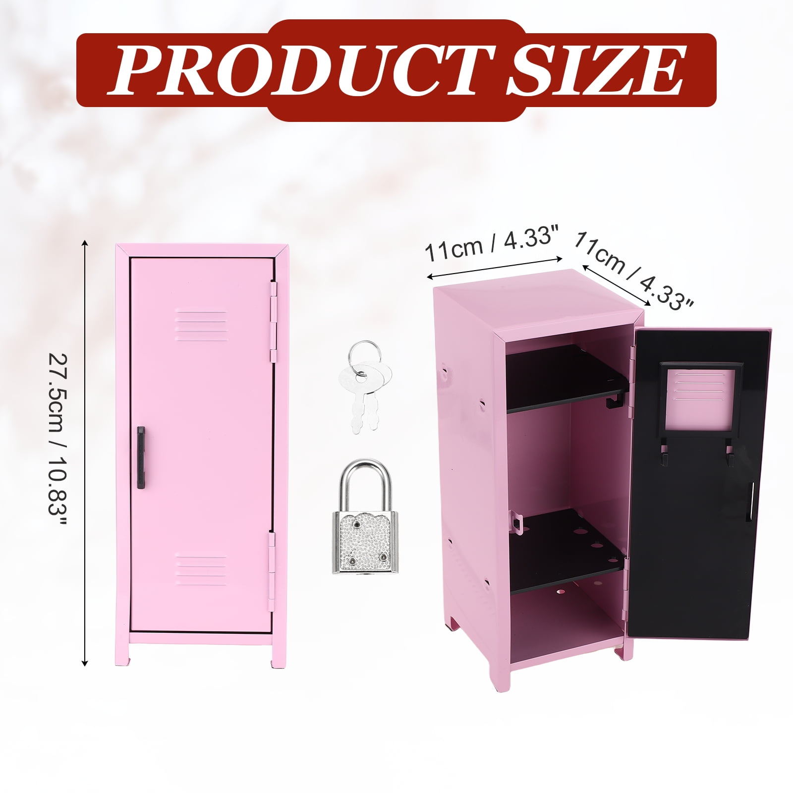 Mini Locker 4.3 x 10.8 Inch, Small Locker with Lock Keys, Metal Money Safe Storage Box for Desk Bedroom, Light Pink