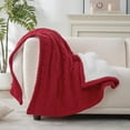 thumbnail image 4 of Cable Knit Throw Blanket for Couch, Chenille Sherpa Soft Cozy Throw Blankets for Sofa Chair Comfortable Home, 50"x60", Red, 4 of 14