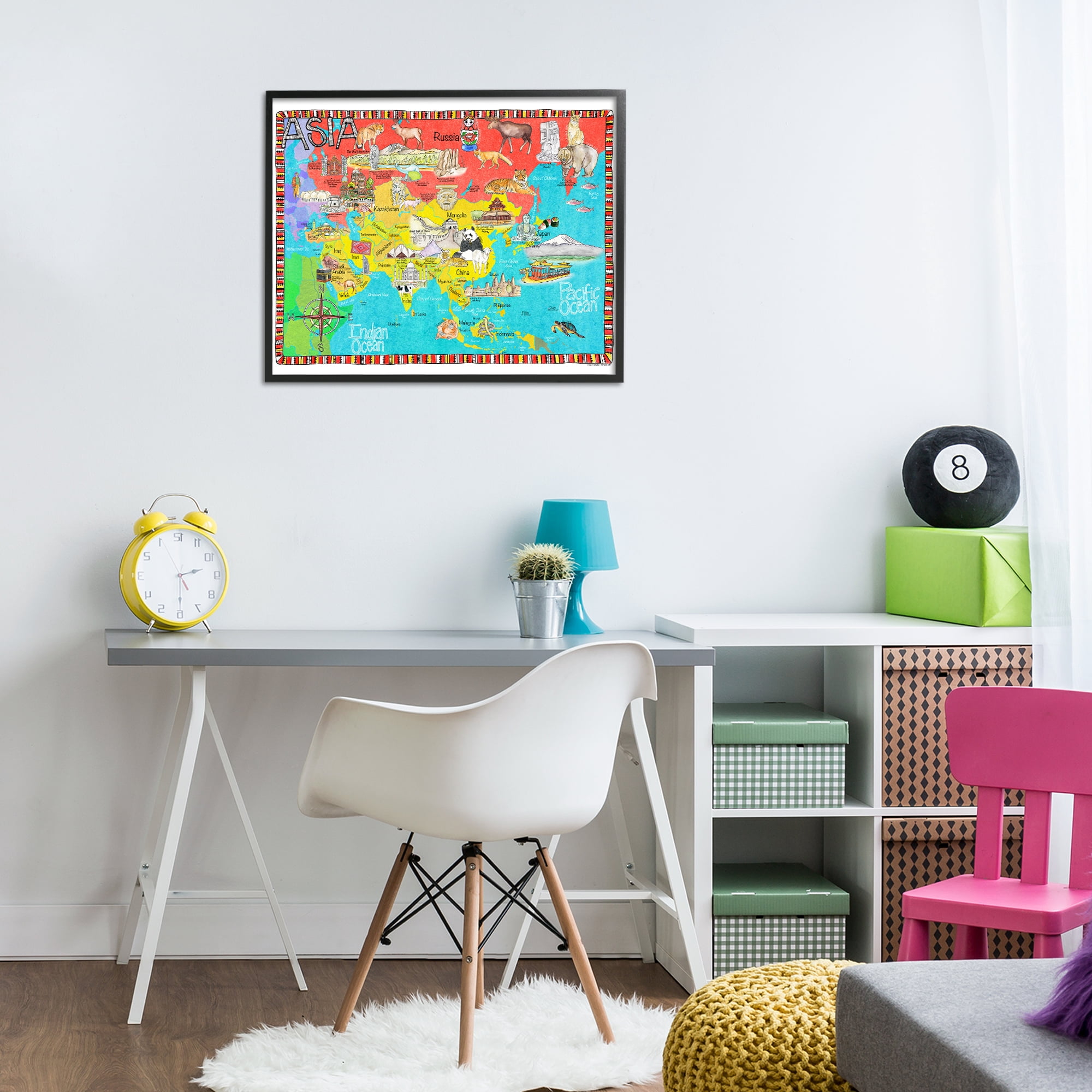 Stupell Industries Asian Animal Map Travel & Places Painting Black Framed Art Print Wall Art, 30 x 24