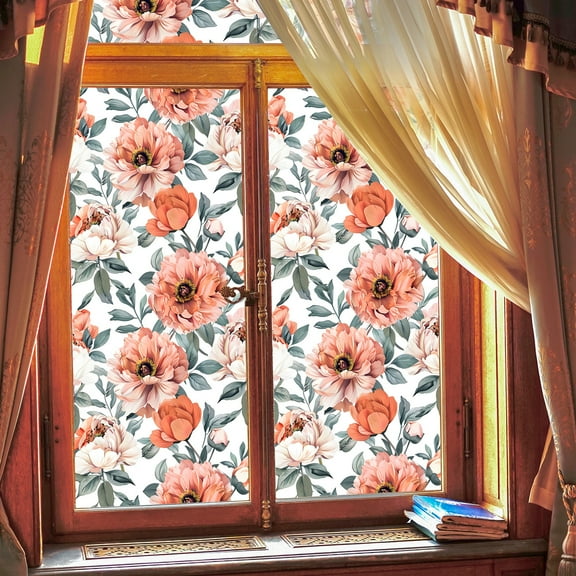 Window Film Stained Glass Clings Vintage Floral Privacy Decals Living Room Sun Blocking Decor Removable Static