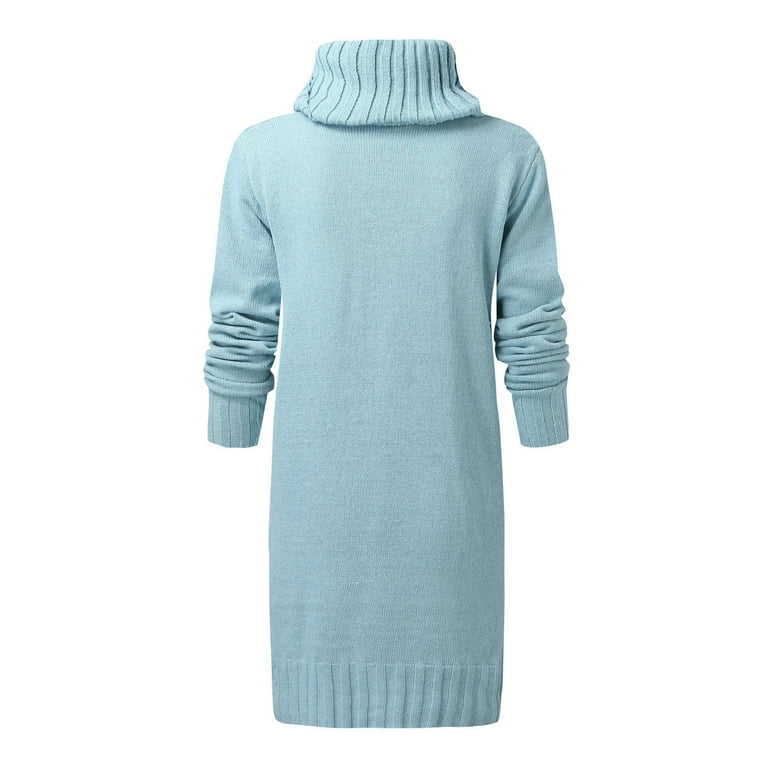 Summer Dresses Winter Slim Fit Long Sleeve Pleated Turtleneck Round Neck  Knit Sweater Ladies Autumn Dress 