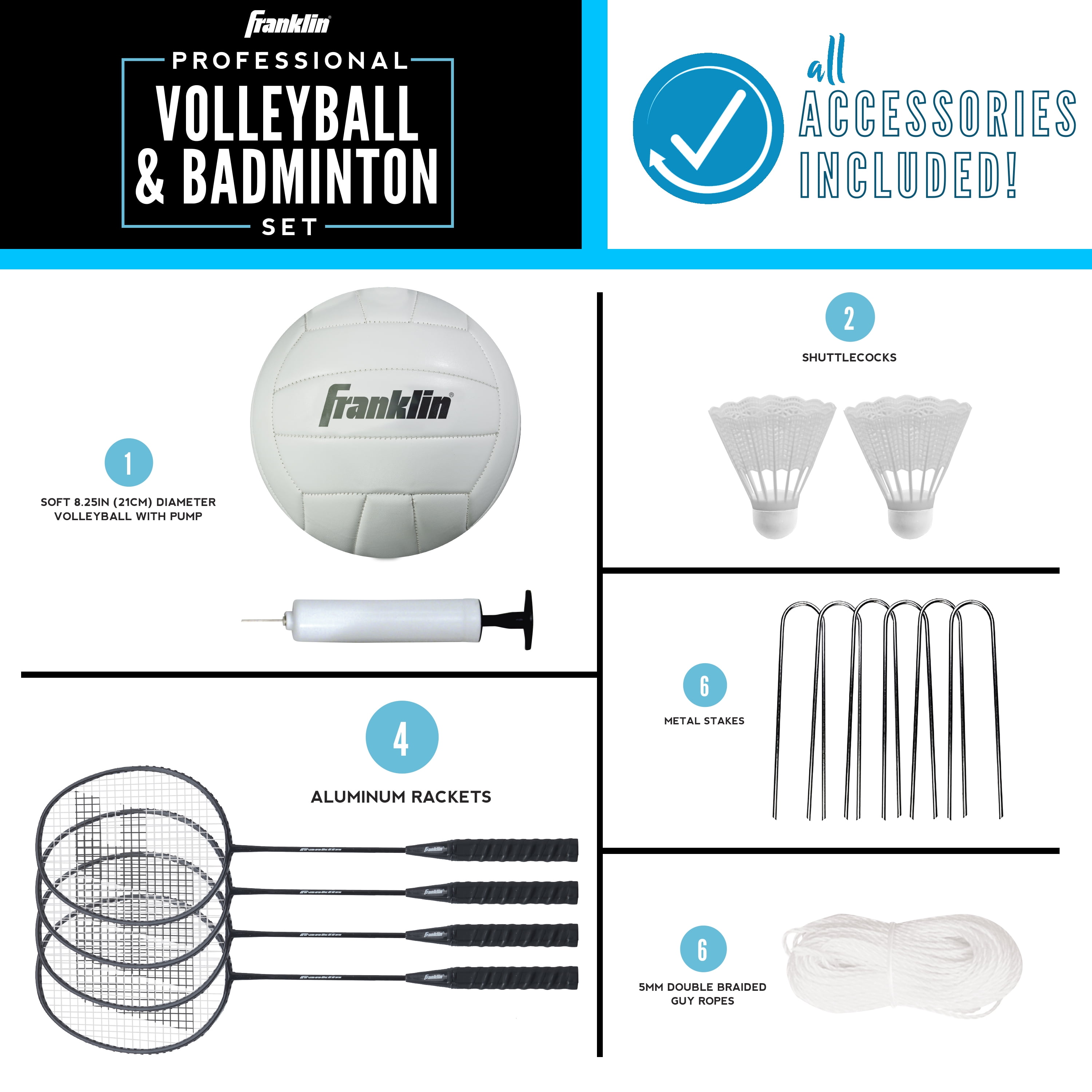 Franklin Sports Volleyball & Badminton Combo Professional Set