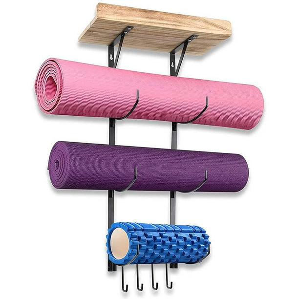 Yoga Mat Rack Wall Mount Yoga Mat Foam Roller And Towel Rack Yoga Mat Holder  For Hanging Yoga Strap Resistance Bands 
