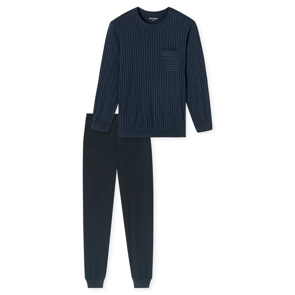SCHIESSER Pijama de hombre, largo - Comfort Essentials, algodón, cuello redondo Azul 3XL (XXX-Large)