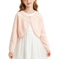 thumbnail image 2 of Girls Cardigan Cotton Soft Lightweight Bolero Shrug Knit Sweater Crop Jacket Teen Girls Button Front School Uniform shawl, 2 of 5