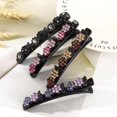thumbnail image 2 of Hair Clips, Double Bangs Hair Clip, Braided Hair Clip With Rhinestones, Hair Clip With 3 Small Clips, Satin Fabric Hair Bands (rose pink), 2 of 5