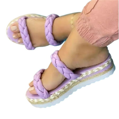 

Women s Platform Sandals Slip-on Style Peep Toe Casual Shoes with EVA Sole Summer Beach Supply 39 Purple