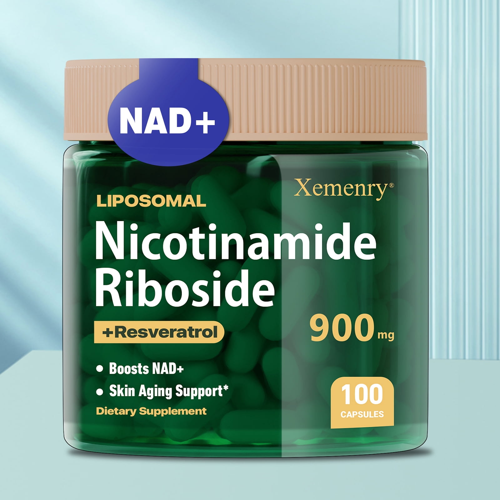 Nicotinamide Riboside 900mg - with Nicotinamide Riboside & Resveratrol - Boosting NAD+ Levels, Supports Healthy Aging, Anti-aging - 100 Capsules