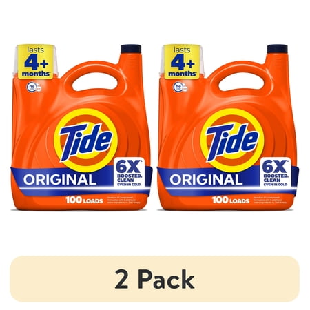 (2 pack) Tide Laundry Detergent Liquid with 6X Boosted Cleaning Power, Original Scent, 125 fl oz, 100 Loads