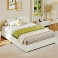thumbnail image 1 of Full Size Cloud Bed Frame, Low Bed Frame Without Headboard, Corduroy Upholstered Low Platform Bed with Solid Wood Legs, No Box Spring Required, Quiet and Easy Assembly, Beige, 1 of 8