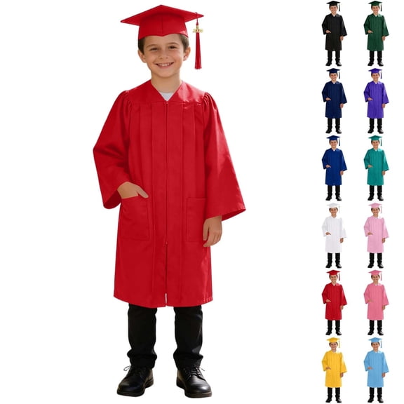 Boys Girls Kindergarten Graduation Cap and Gown Set Graduation Celebration Dress Outfit with Pockets Red Cap and Gown Set