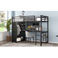 thumbnail image 3 of Yoneston Twin XL Loft Bed Frame with Built-in Wardrobe, Sturdy Metal Loft Bed with Desk and Storage Shelves, Black, 3 of 7