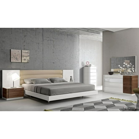 Modern White Lacquer Walnut Wood Veneer Queen Size Bedroom Set 3pcs J M Lisbon Modern White Lacquer Walnut Wood Veneer Queen Size Bedroom Set 3pcs J M Lisbon