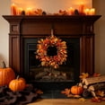 thumbnail image 4 of AYktou Fall Wreath Autumn Wreath for Front Door with Small Pumpkins and Oak Leaves, 12 Inch Farmhouse Artificial Thanksgiving Wreath for Autumn Harvest Halloween Outdoor Indoor Wall Window Decor, 4 of 6