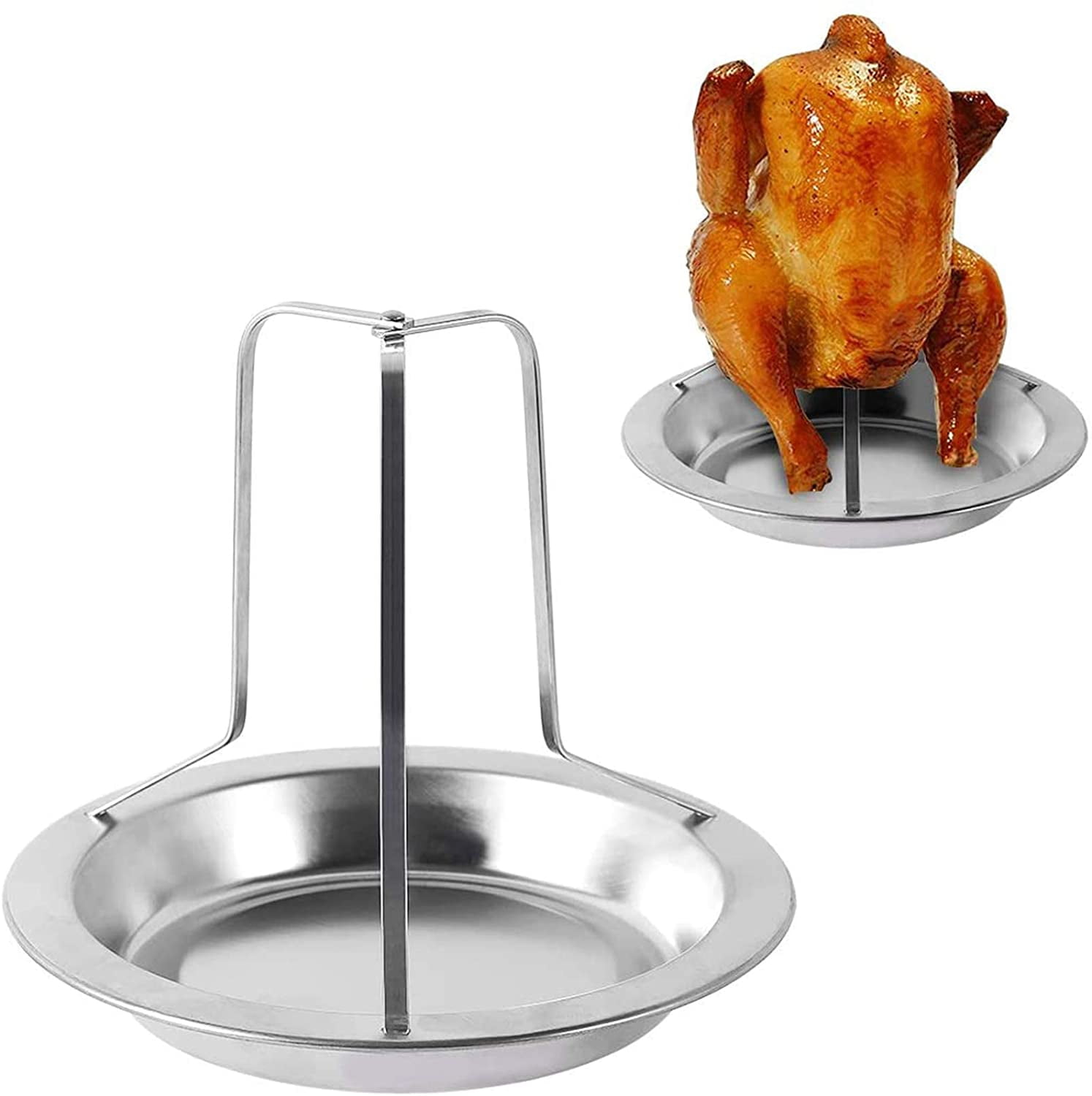 Roast Chicken Holder Stainless Steel Upright Roaster Rack BBQ Stand Grilled Pan 