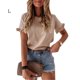 thumbnail image 1 of Qarigey Camiseta de mujer Cuello Top de verano Manga corta Algodón Chica Paño Prendas para la parte del cuerpo Caqui L, 1 of 2