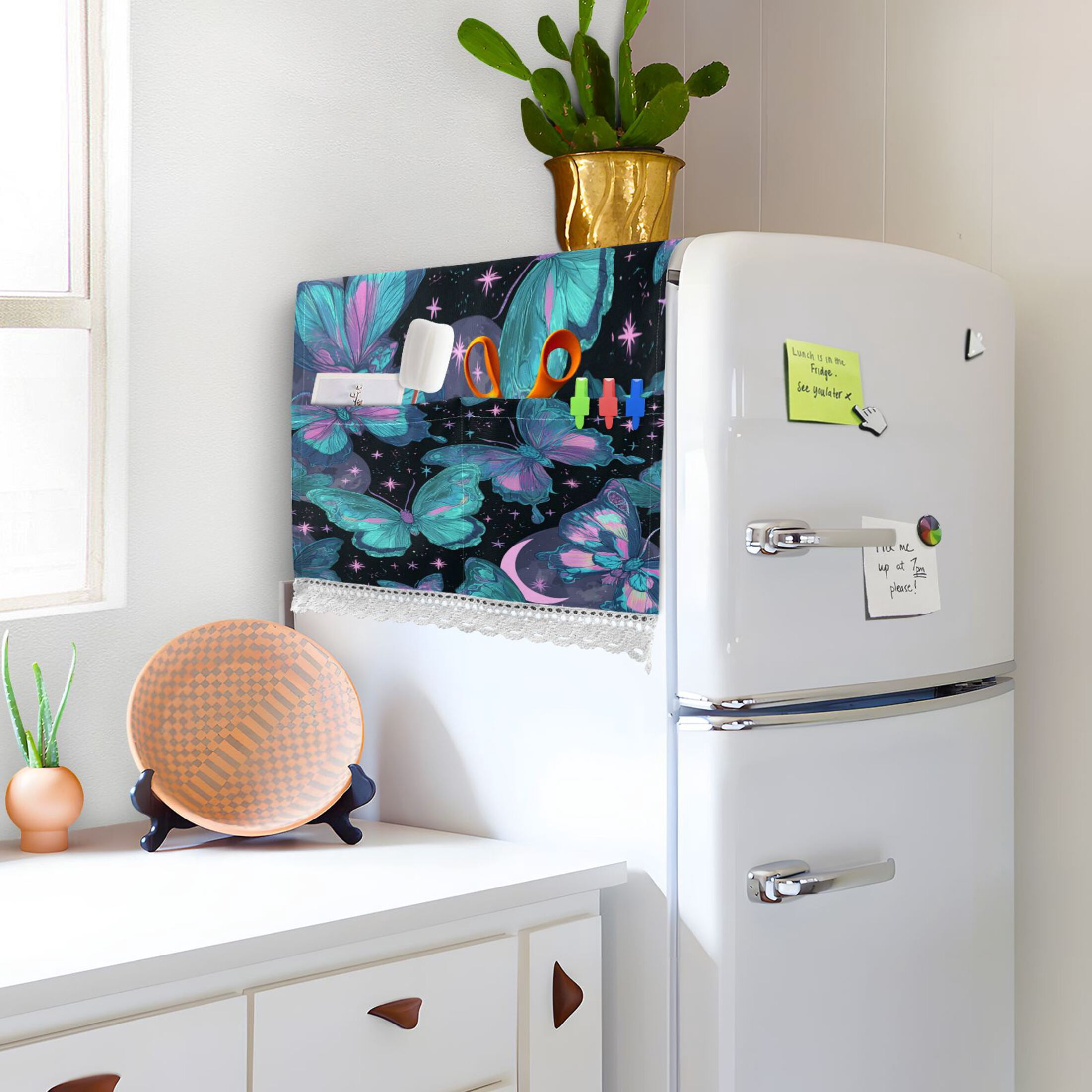 Wobogo Blue Green Butterfly Washing Machine Cover Dustproof Washer Dryer Cover Waterproof Laundry Room Decorative Protector