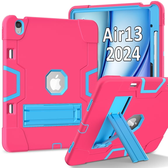 Dteck Case for iPad Air 13 inch 2025/2024,Shockproof Silicone PC 3-Layer Protection Kickstand Case Heavy Duty Cover for iPad Air 13-in. M3/M2,Rose Blue
