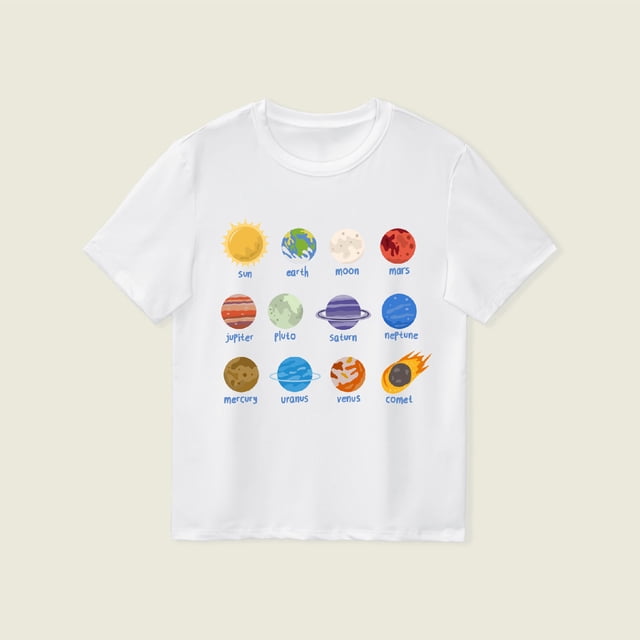 WEAIXIMIUNG sous-Vêtement Enfant Tout-Petit Été Imprimé Planète Garçons Filles T-Shirt Décontracté Col Rond Manches Courtes 150