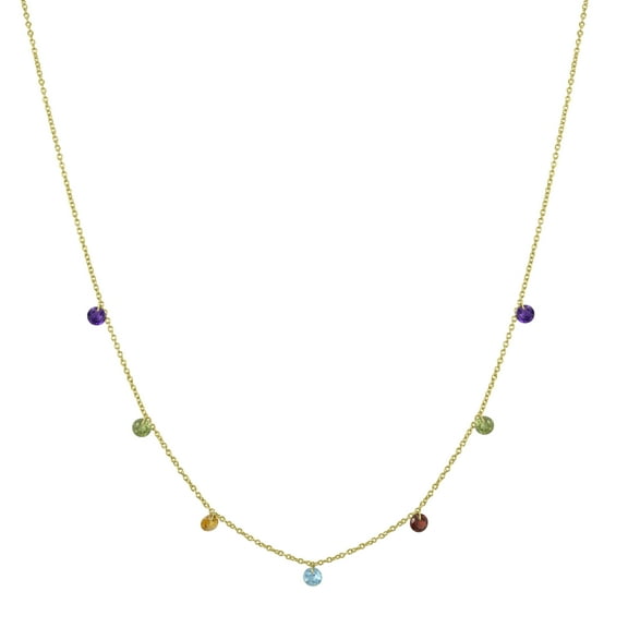 Gemistry 1.95 carats Genuine Multi Color Gemstone Necklace in 14K Gold Plated Sterling Silver, Lobster Clasp