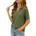 thumbnail image 5 of Bwndum Womens Short Sleeve V-Neck Polo Shirt, Relaxed Fit Casual Top, Army Green, Solid Color,Size XL, 5 of 5