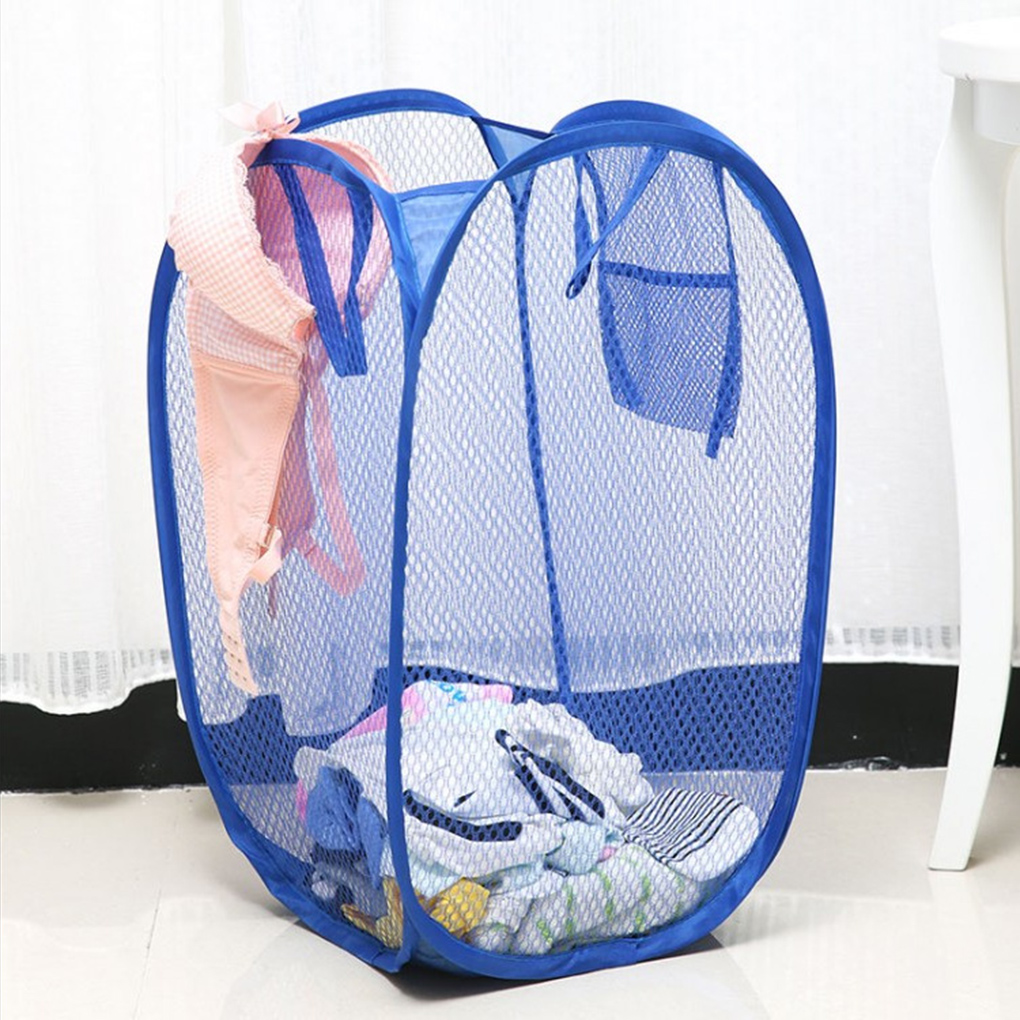 Collapsible Nylon Mesh PopUp Clothes Laundry Hamper Basket with Side