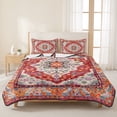 thumbnail image 3 of Twin XL Quilt Set 68''x98'', Orange Red Boho Lightweight Bedspread Coverlet Set with 2 Pillow Shams, Vintage Flower Tribal Distressed Printed Breathable All Season Quilt Bedding for Dorm/Guest Room, 3 of 9