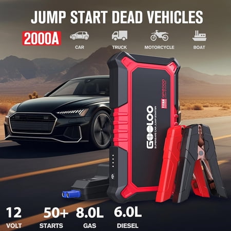 New GP2000 Jump Starter, 12V 2000A Car Jumper Starter(Up to 8.0L Gas, 6.0L Diesel Engines) & OOLOO GT150 Tire Inflator Portable Air Compressor