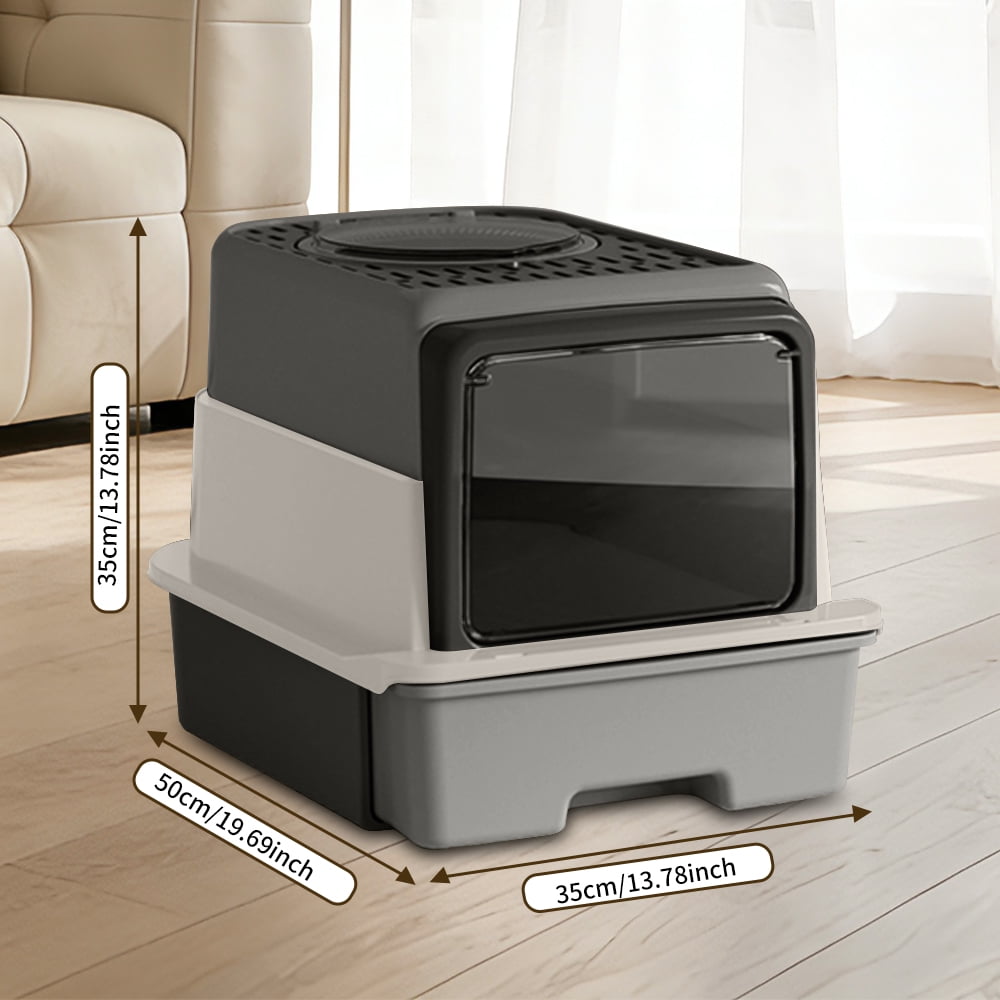 Fully Enclosed Cat Litter Box - Top Sifting Grate, Drawer Design for Easy Cleaning