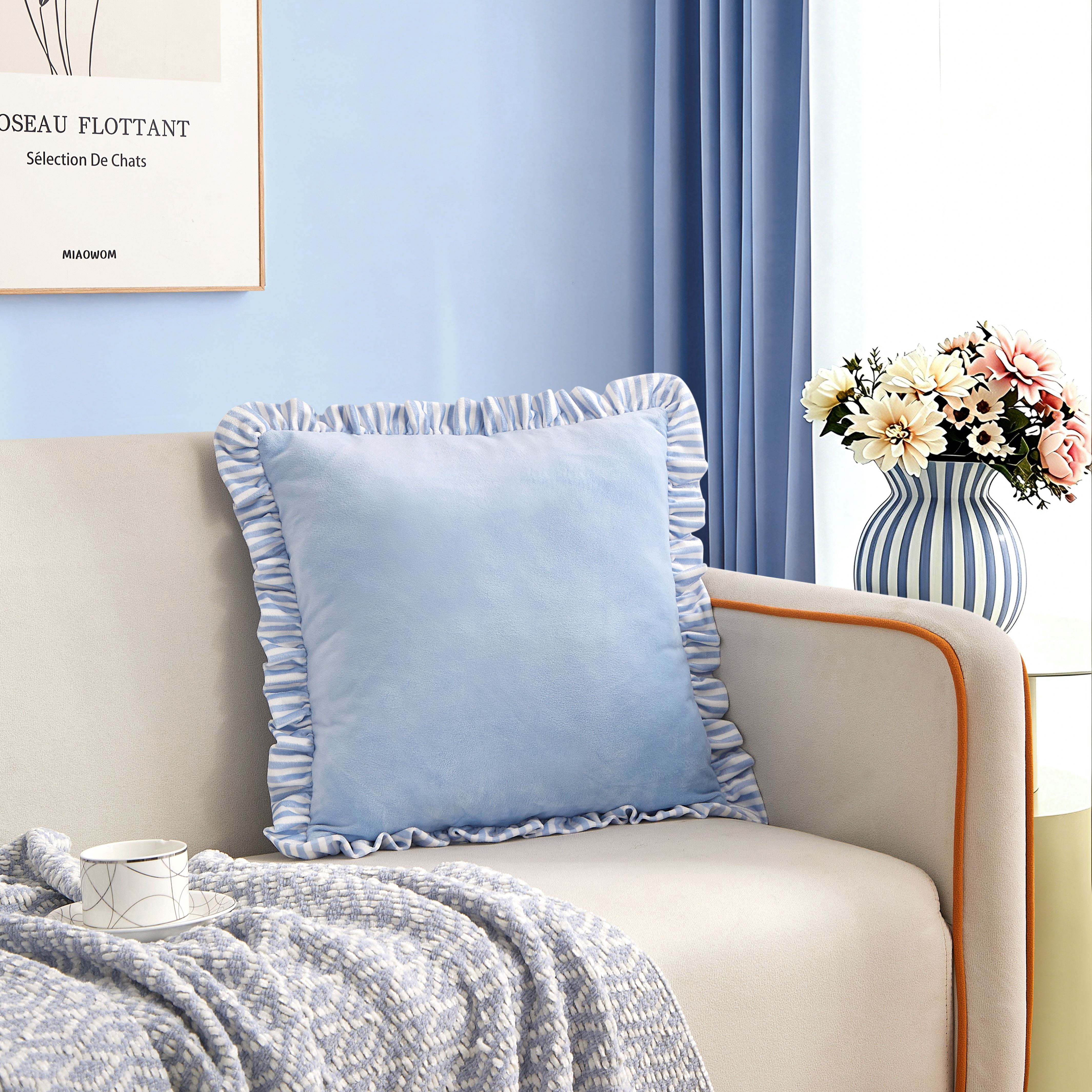 Urban Shop Petals & Pearls 16"x16" Square Printed Ruffle Decorative Throw Pillow, Blue