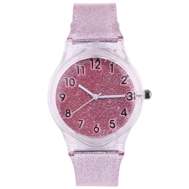 Pink Kids Transparent Watch Creative Shiny Watch Glitter Silicone Watchband Children Wrist Watch