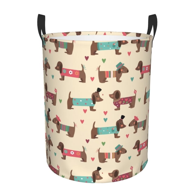 Fotbe Dachshund Dog Puppy Cesto de Ropa con Asas, Cesto Impermeable de Gran Capacidad, Bolsa de Lavado para Dormitorio, Cesto de Ropa con Ruedas y Asas-Medium