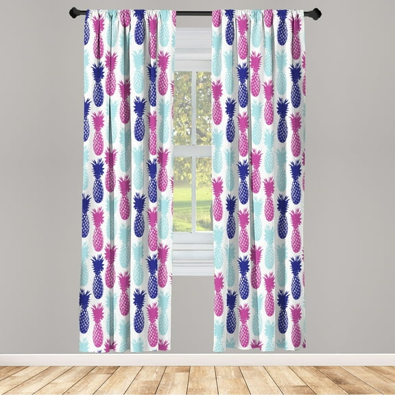 Ambesonne Pineapple Curtains, Summer Tropical Fruit Art, Pair of 28"x95", Dark Violet