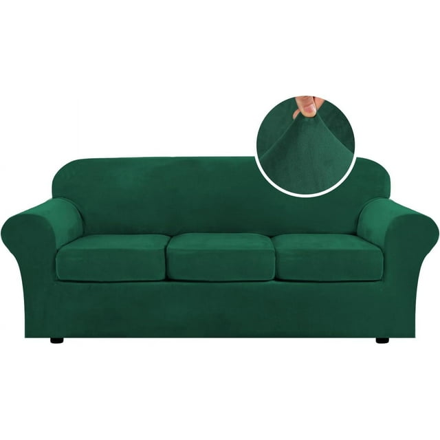 Modern Velvet Plush 4 Piece High Stretch Sofa Slipcover Furniture Protector Form Fit Luxury Thick Sofa Cover, Machine Washable