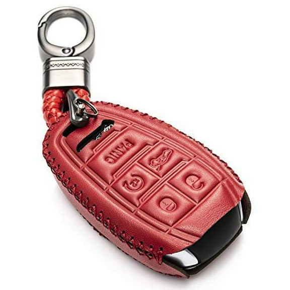 Vitodeco Genuine Leather Smart Key Fob Case Protector Compatible for Alfa Romeo Giulia, Stelvio, Tonale (2017 - 2025 Models) - 5-Button, Red