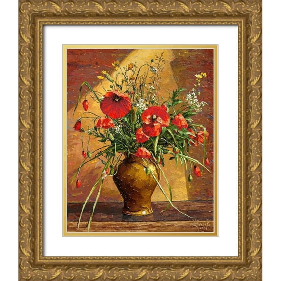 Ziman, Peter 20x24 Gold Ornate Wood Framed with Double Matting Museum Art Print Titled - Field Flowers in Vase XI