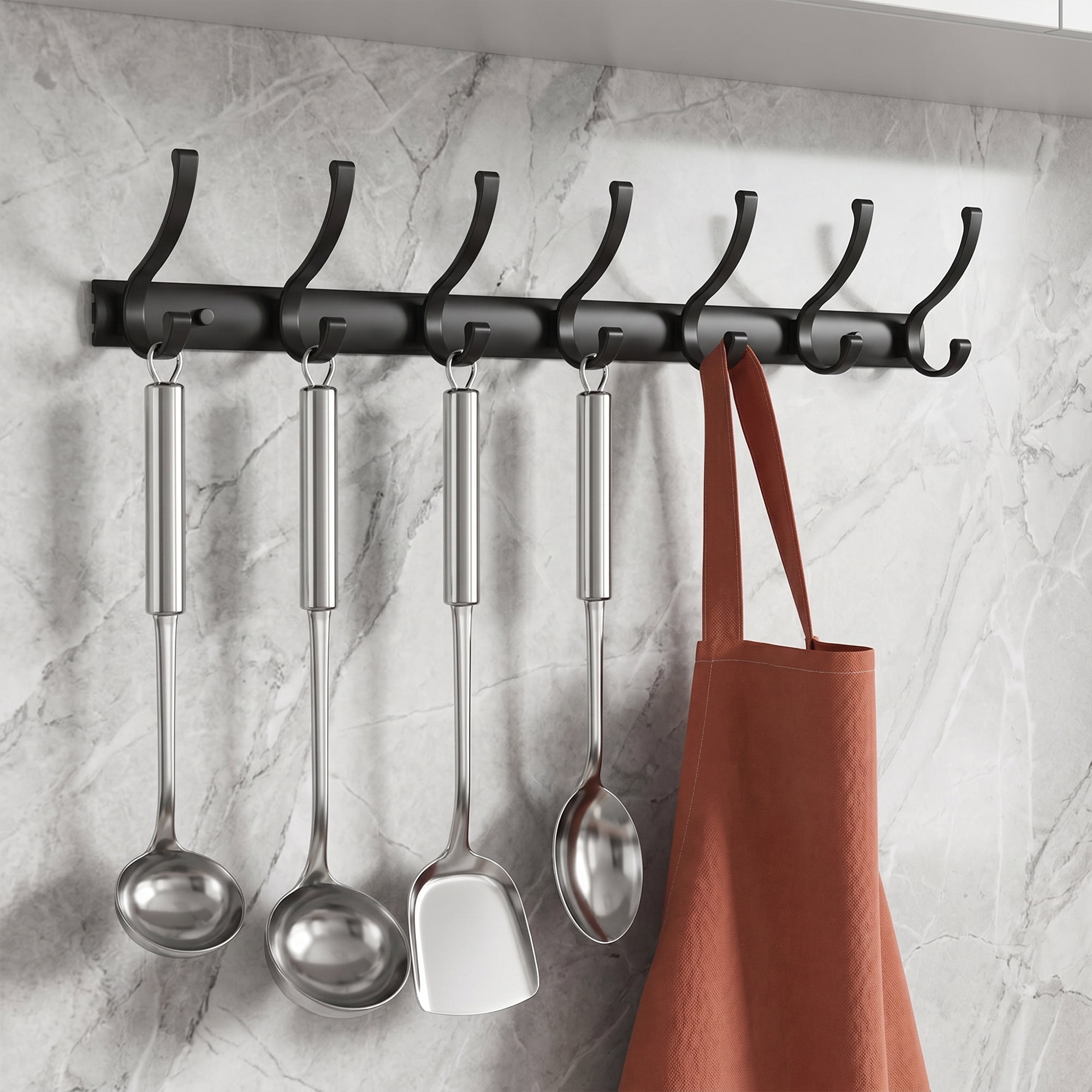Unique Bargains Coat Rack Wall Mount,Hat Rack for Entryway and Bedroom Black 7 Hooks
