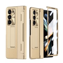 ELEHOLD Luxury Case for Samsung Galaxy Z Fold 5 2023 Rugged PC Shell with Built-in Screen Protector Hidden Kickstand Hinge Protection Support Wireless Charging Shockproof Full Body Case,Gold